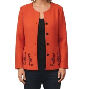 Red Women's Blazer with Embroidered Details